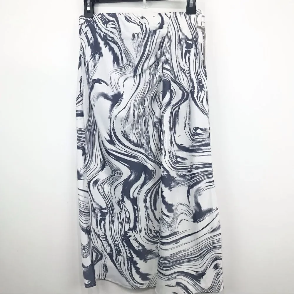 A New Day Blue Marbled Ruched Pencil Skirt